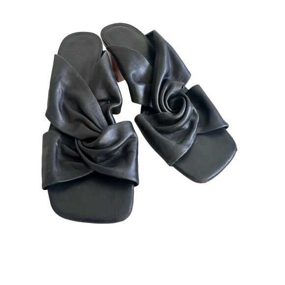 VINCE Black Leather Knot Sandals Heels Size US 8 / EUR 38 - Picture 2 of 9